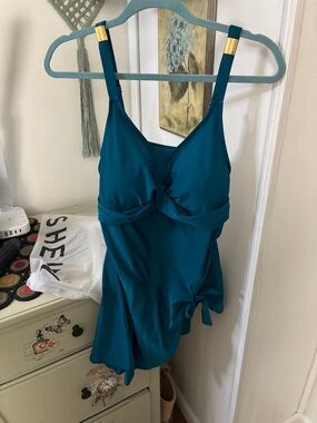 SHEIN Teal Twist-Front Swimdress